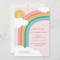 Rainbow, Sun and Clouds Kid's birthday Bright Pink