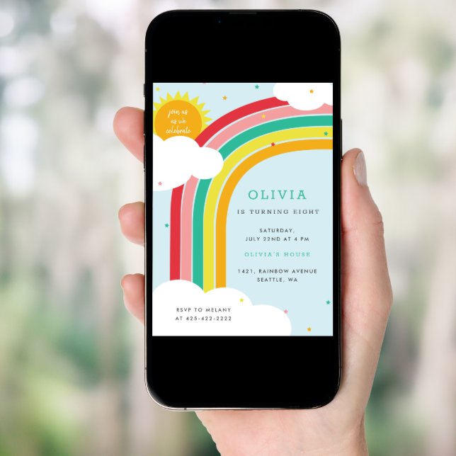 Rainbow, Sun and Clouds Kid's birthday party  Invitation (Front Digital)