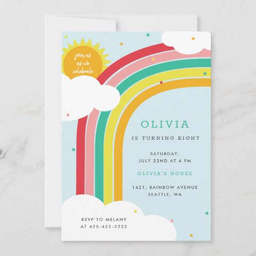Rainbow Sun and Clouds Kids birthday party  Invitation