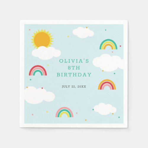 Rainbow Sun and Clouds Kids birthday party  Napkins