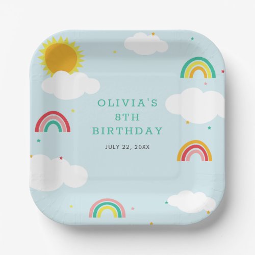 Rainbow Sun and Clouds Kids birthday party  Paper Plates