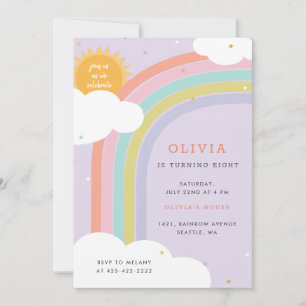 Rainbow, Sun and Clouds Kid's birthday Purple Invitation