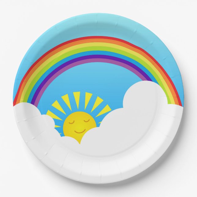 Rainbow sun and clouds paper plates (Front)