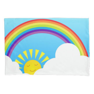 Rainbow sun and clouds pillow case