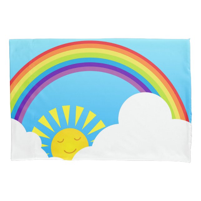 Rainbow sun and clouds pillow case (Front)