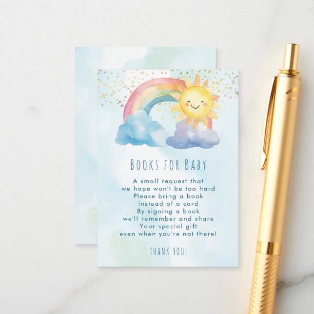 rainbow sun blue books for baby request card (Front/Back In Situ)