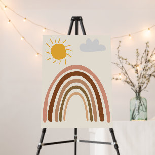 Rainbow Sun Cloud, Kids Drawing, Boho Abstract Art Foam Board