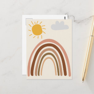 Rainbow Sun Cloud, Kids Drawing, Boho Abstract Art Postcard