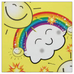 Rainbow Sun Clouds Yellow Fabric