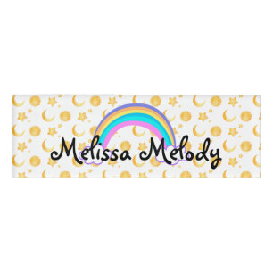 Rainbow Sun Moon Star Pattern Name Tag