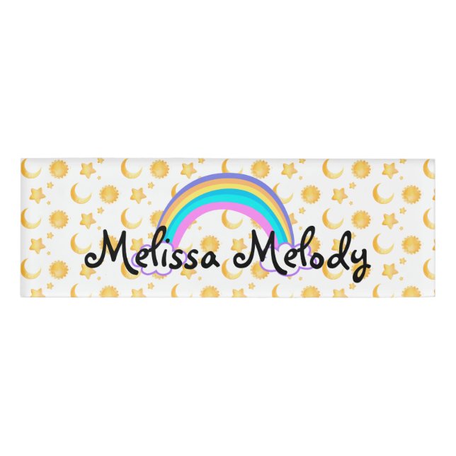 Rainbow Sun Moon Star Pattern Name Tag (Front)