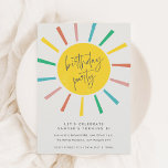 Rainbow Sun Script Kids Birthday Party Invitation<br><div class="desc">A colorful fun kids birthday party invitation with rainbow sun and modern script. Click the edit button to customize this design with your details.</div>