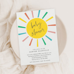 Rainbow Sun Script Modern Baby Shower Invitation