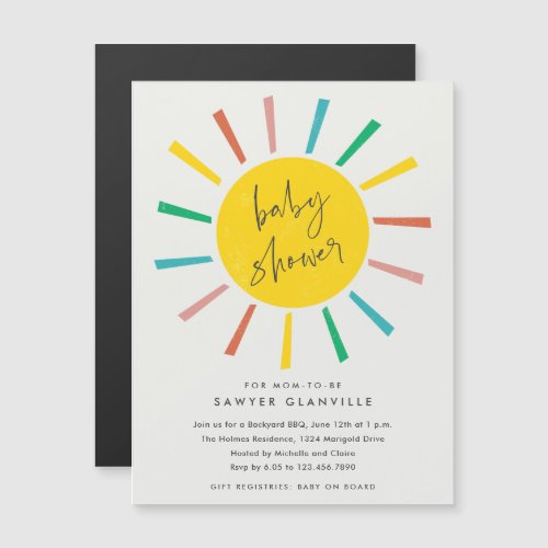 Rainbow Sun Script Modern Baby Shower Magnetic Invitation