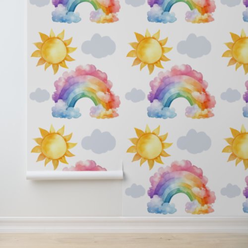 Rainbow Sun SKy Pattern Wallpaper Wallpaper