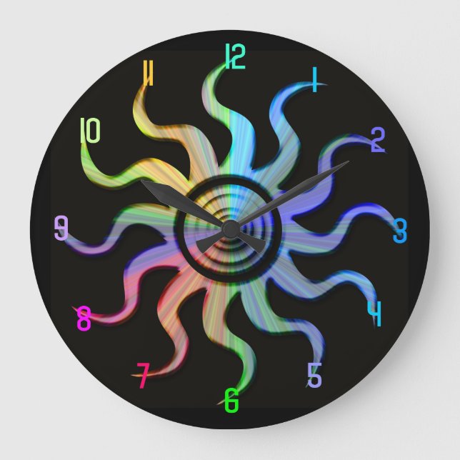 Rainbow Sun Wavy Rays Design Clock (Front)