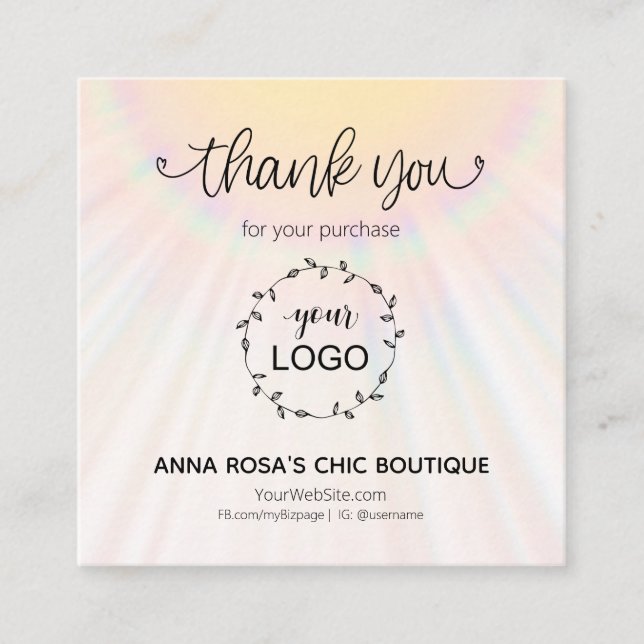 *~* Rainbow Sunbeams Hearts Thank You Enclosure Card (Front)