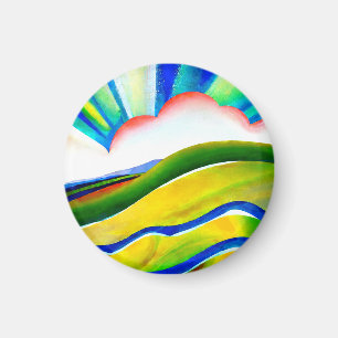 Rainbow Sunburst Landscape Magnet