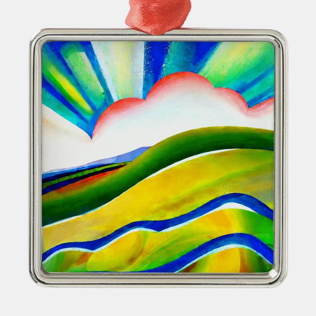Rainbow Sunburst Landscape Metal Ornament (Front)