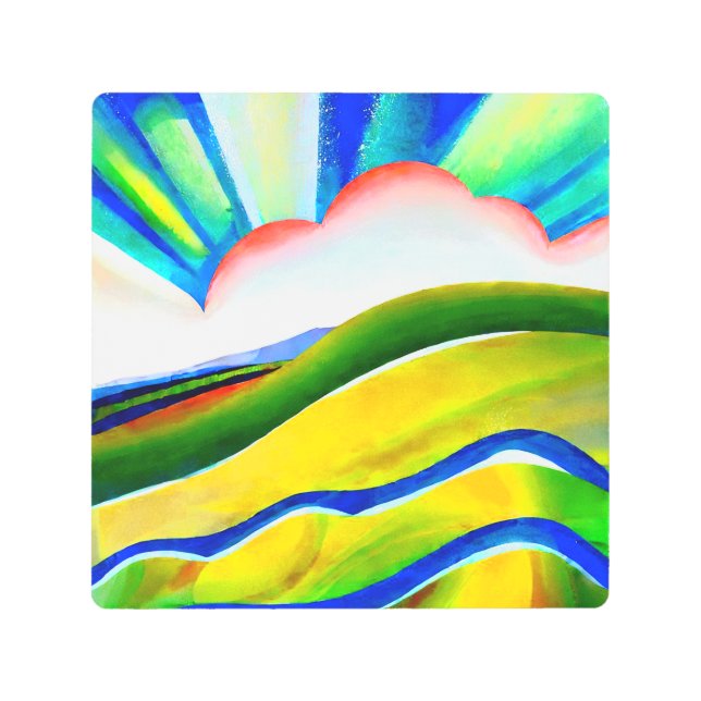 Rainbow Sunburst Landscape Metal Print (Front)