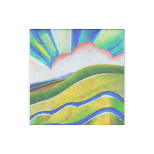 Rainbow Sunburst Landscape Stone Magnet