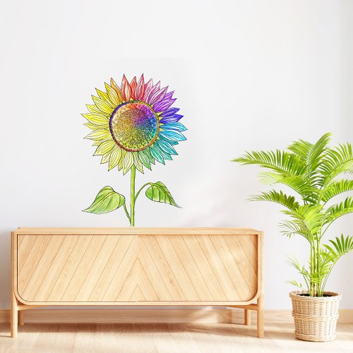 Rainbow Sunflower Art Colorful Summer Floral Pride Wall Decal