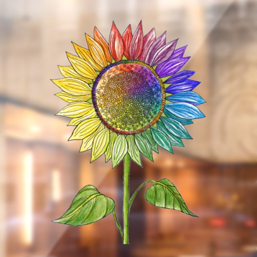 Rainbow Sunflower Art Colorful Summer Floral Pride Window Cling