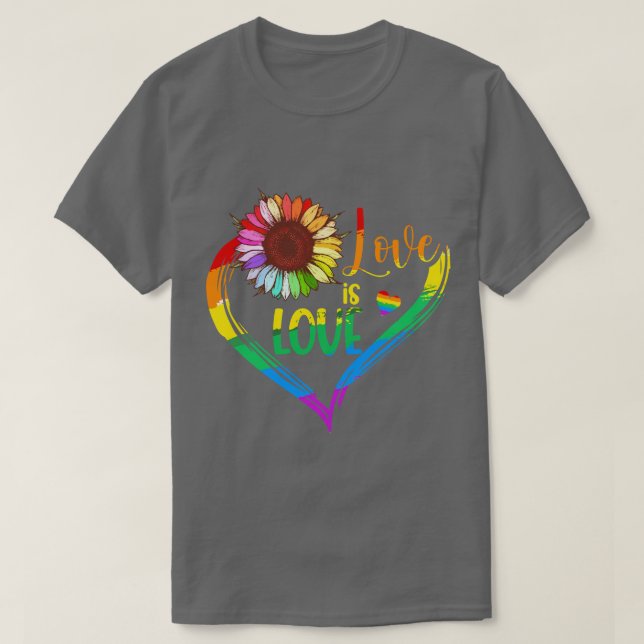 Rainbow Sunflower Heart Love Is Love LGBT Gay Lesb T-Shirt (Design Front)
