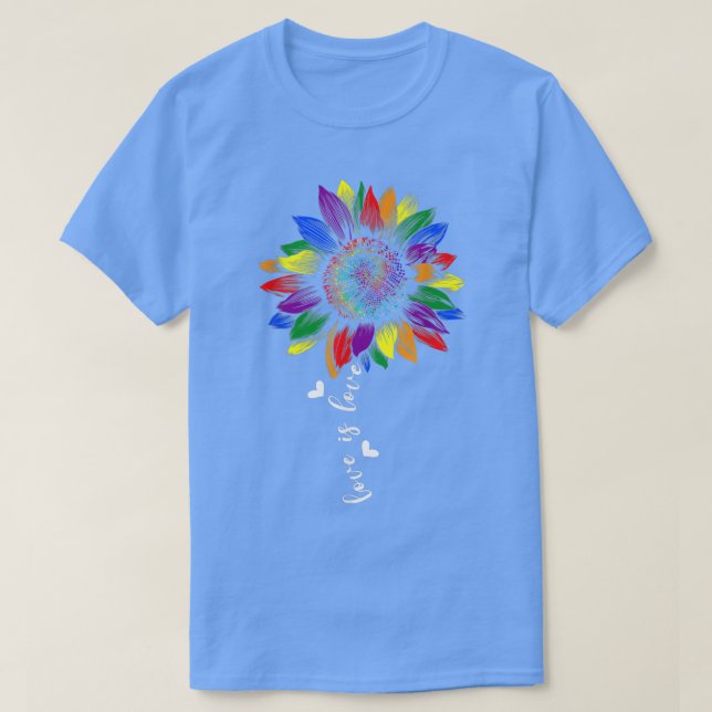 Rainbow Sunflower Love Is Love LGBT Gay Lesbian Pr T-Shirt (Design Front)