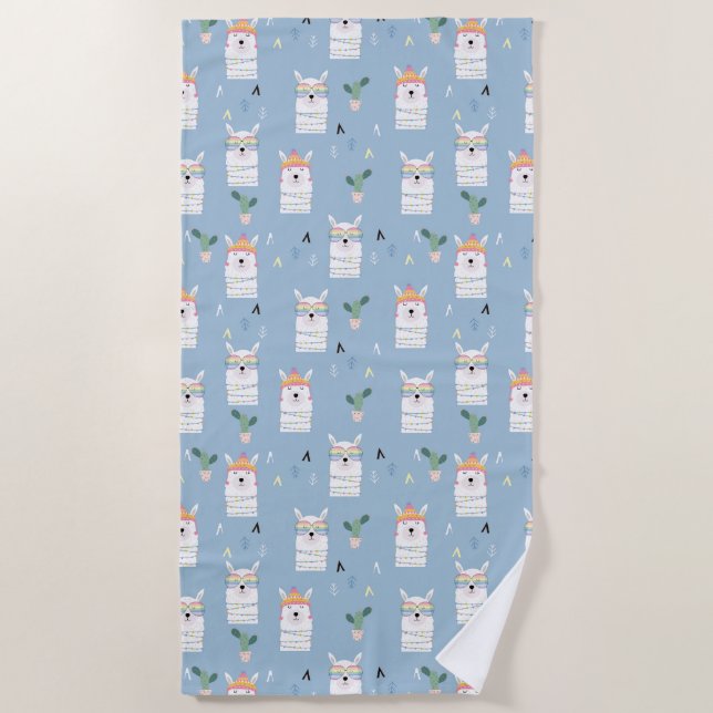Rainbow Sunglasses Llama Pattern Beach Towel (Front)