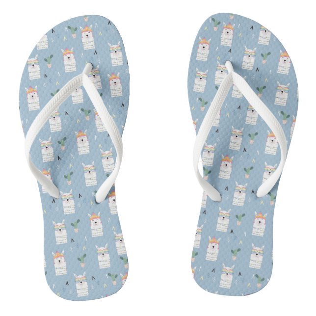 Rainbow Sunglasses Llama Pattern Flip Flops (Footbed)