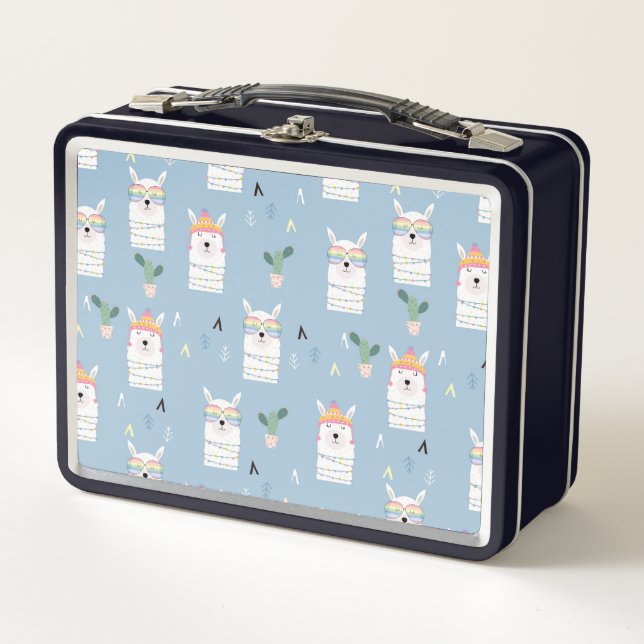 Rainbow Sunglasses Llama Pattern Metal Lunch Box (Front)