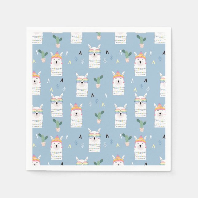 Rainbow Sunglasses Llama Pattern Napkins (Front)