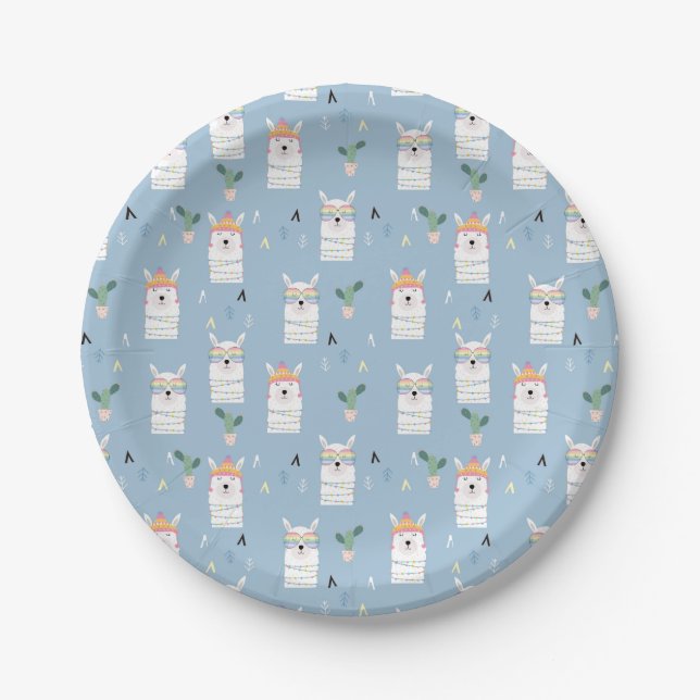 Rainbow Sunglasses Llama Pattern Paper Plates (Front)