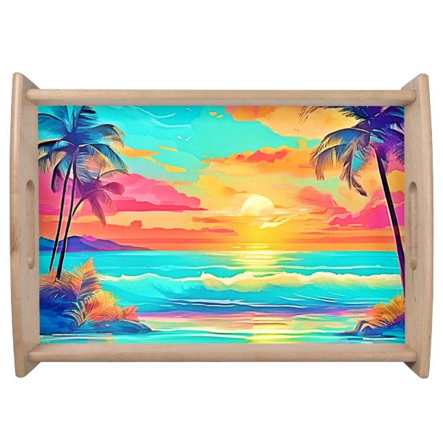 Rainbow Sunset Beach Serving Tray (Front)