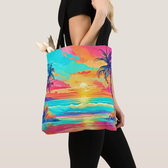 Rainbow Sunset Beach Tote Bag (Close Up)