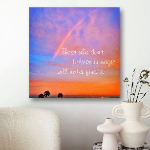 Rainbow Sunset Clouds Photo Believe in Magic Quote Canvas Print