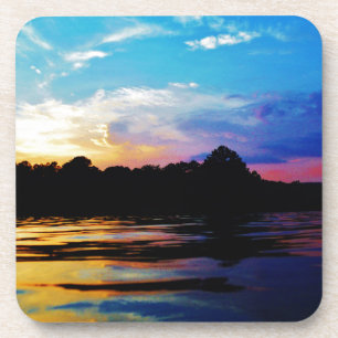Rainbow sunset on mountain Lake Beverage Coaster