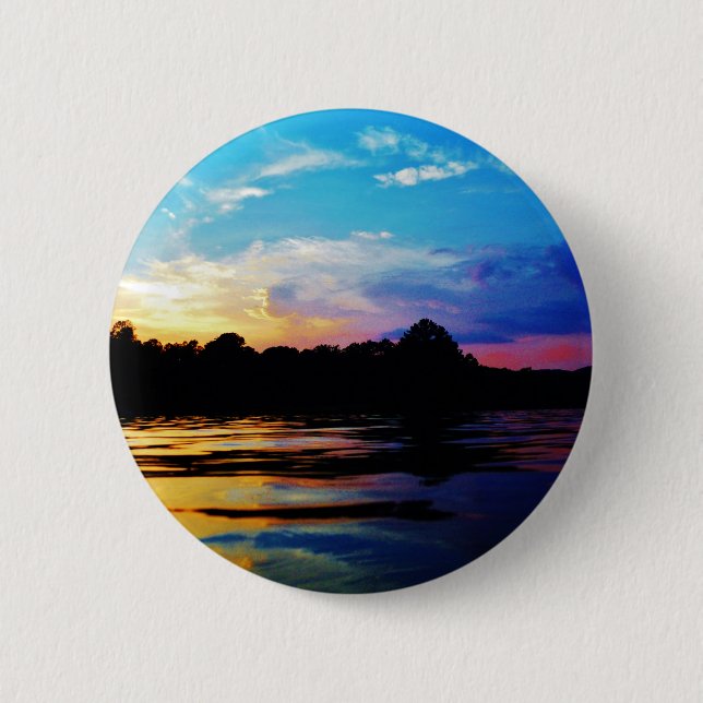 Rainbow sunset on mountain Lake Button (Front)