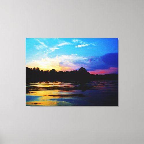 Rainbow sunset on mountain Lake Canvas Print
