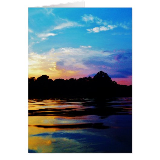 Rainbow sunset on mountain Lake Cards (Front)