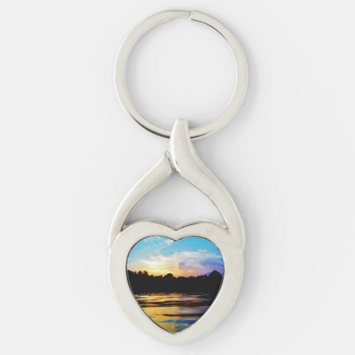 Rainbow sunset on mountain Lake Keychain