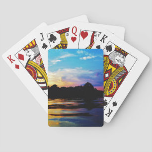 Rainbow sunset on mountain Lake Poker Cards