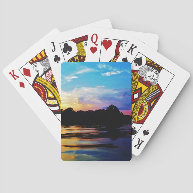 Rainbow sunset on mountain Lake Poker Cards (Back)