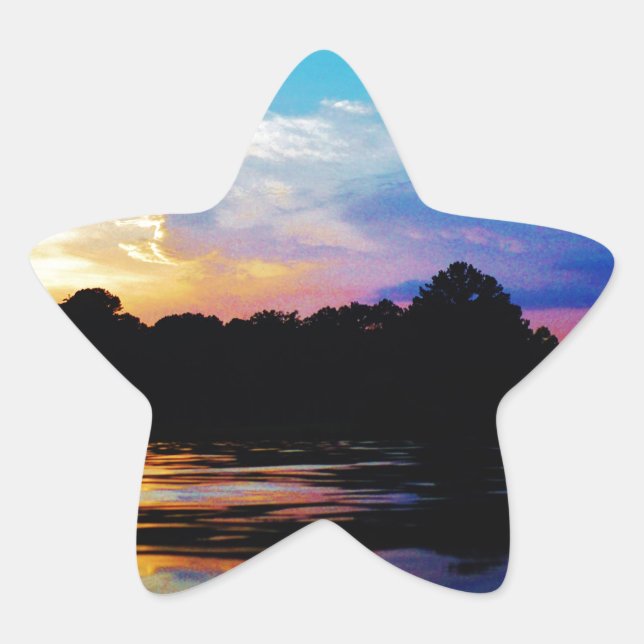 Rainbow sunset on mountain Lake Star Sticker (Front)