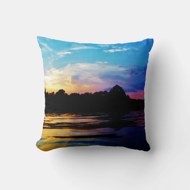 Rainbow Sunset on mountain Lake Throw Pillow (Front)