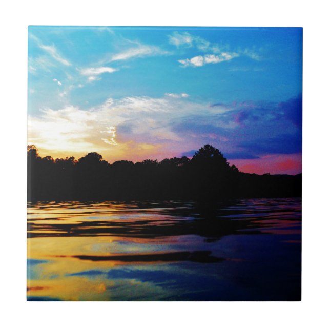 Rainbow sunset on mountain Lake Tile (Front)