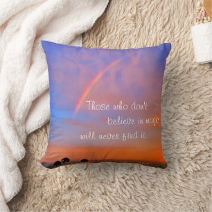 Rainbow Sunset Photo Believe in Magic Quote Bold Throw Pillow