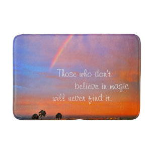 Rainbow Sunset Photo Believe in Magic Quote Script Bathroom Mat