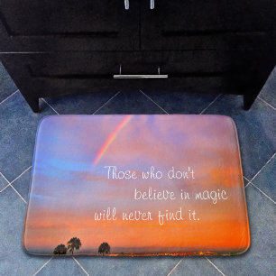 Rainbow Sunset Photo Believe in Magic Quote Script Bathroom Mat